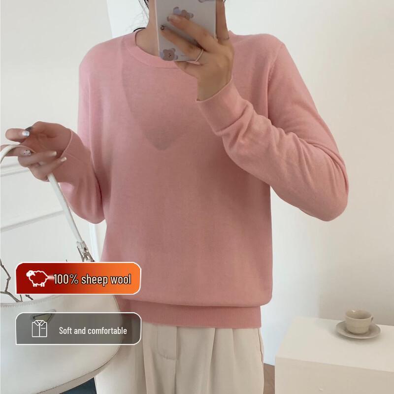 Zhi Chu Women's Pure Wool Korean-Style Lazy Knit Sweater