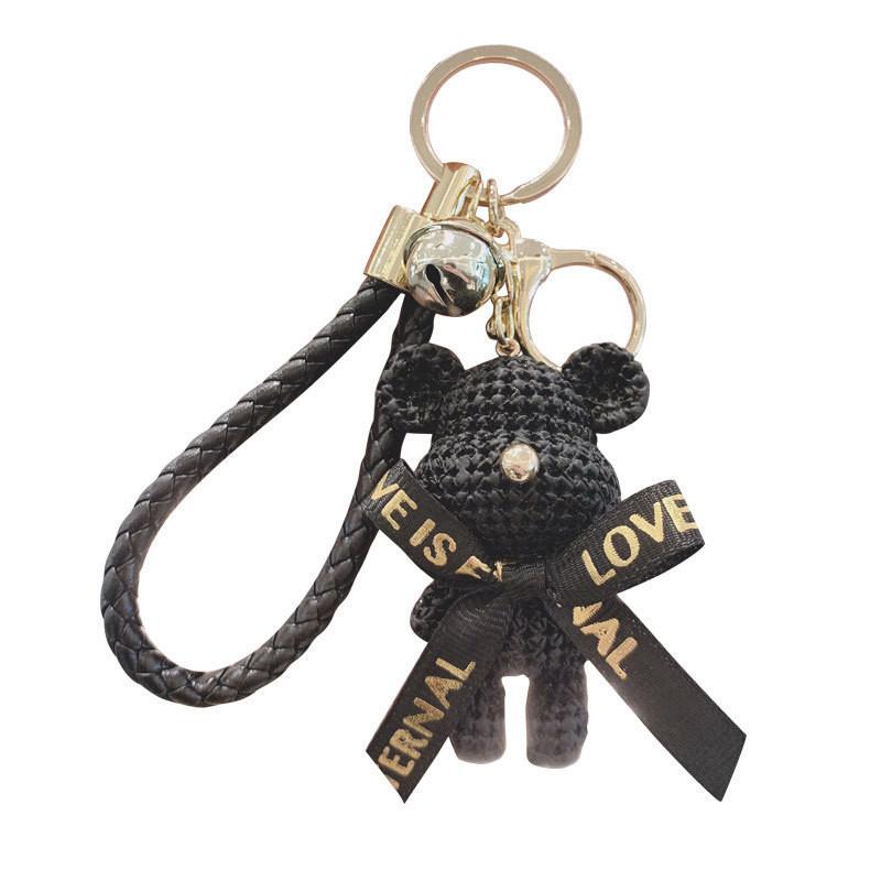 Adorable Resin Yarn Bear Keychain Fashionable Bear Doll With Bow For Gifts