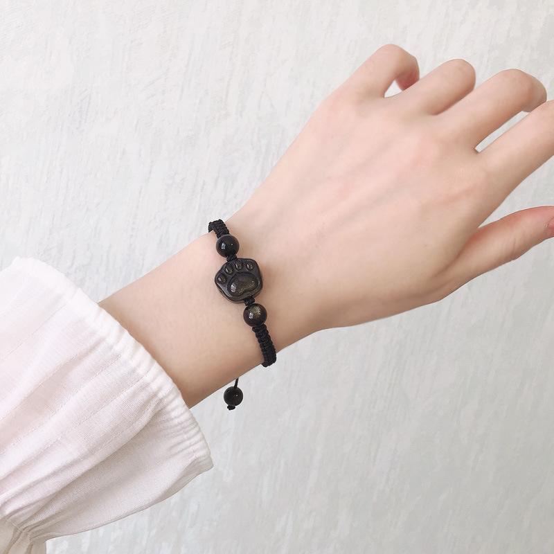 

Natural Strawberry Crystal Cat Claw Necklace, Obsidian Clavicle Chain for Women and Men, Couple s Style, Pair of Friendship Black Rope Crystal Gold Obsidian Cat Claw Br