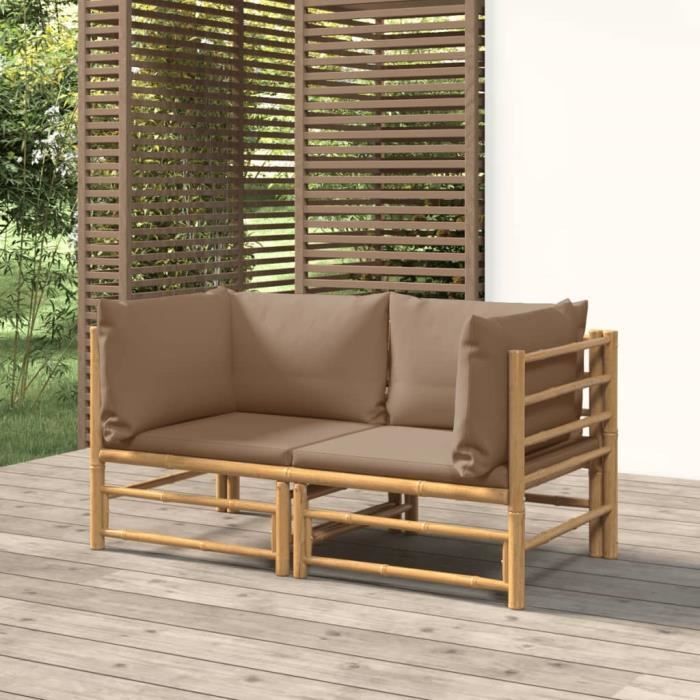 VidaXL Canapés d'angle de jardin avec coussins taupe 2 pcs bambou 3155118