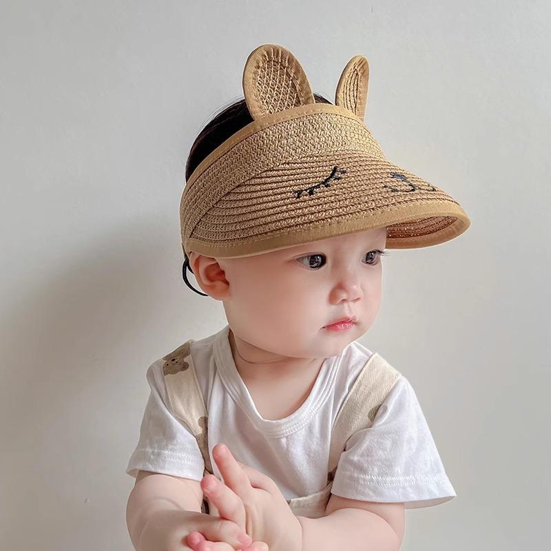 Children's Hats Summer Sunscreen Boys and Girls Straw Hats Empty Top Cute Super Cute Sunshade Sun Hat Baby Thin Hat