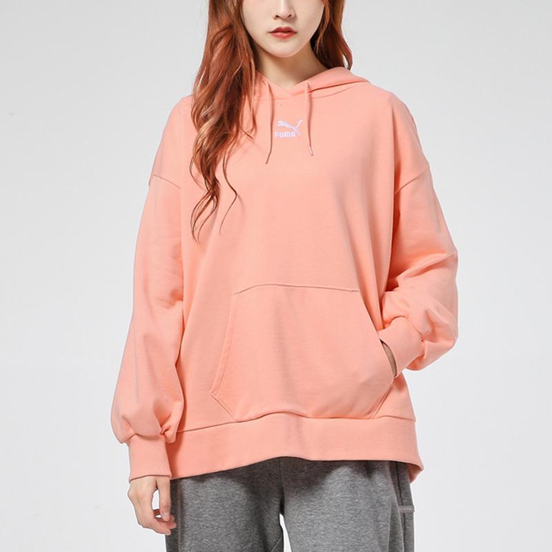 Puma Casual Sports Loose Long Sleeve Hoodie Women Tops Apricot-Red 532283-26