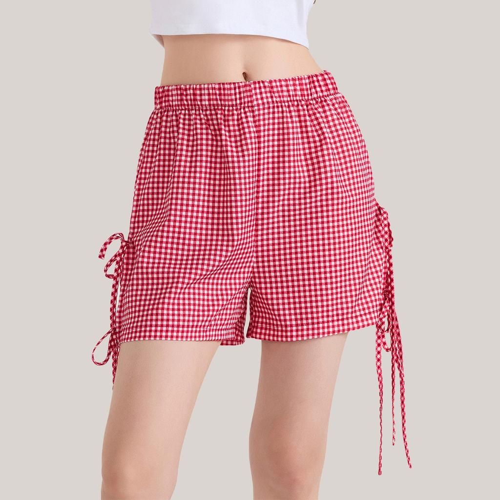 Dames Løse Casual Høy midje Sløyfe Elastisk midje Rutete Shorts Casual Shortss