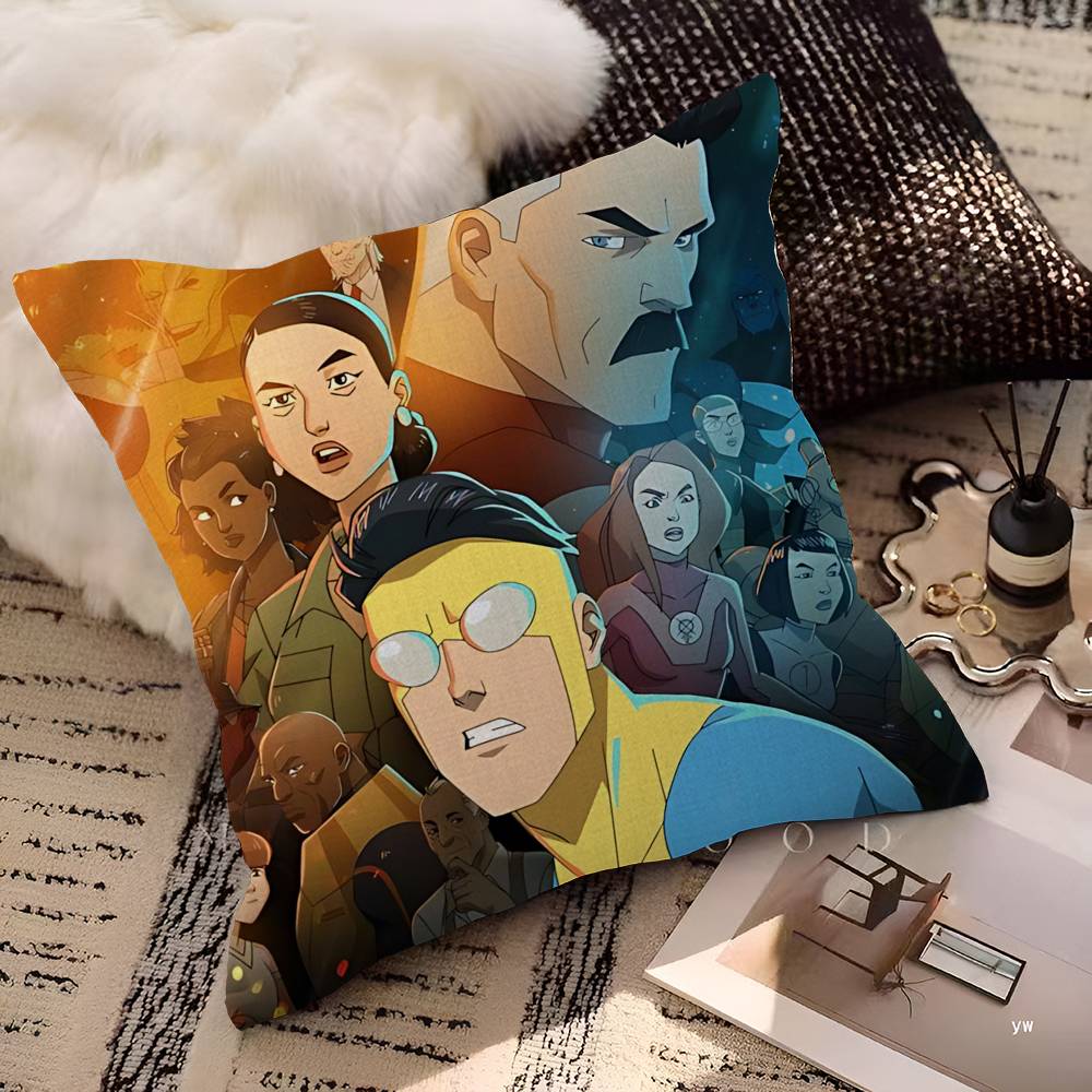 Animation Superhero I-Invincible Cartoon Decorative Room Aesthetics Pillow Case Home Decor Bedroom Bed Couch Pillow Cover 45x45