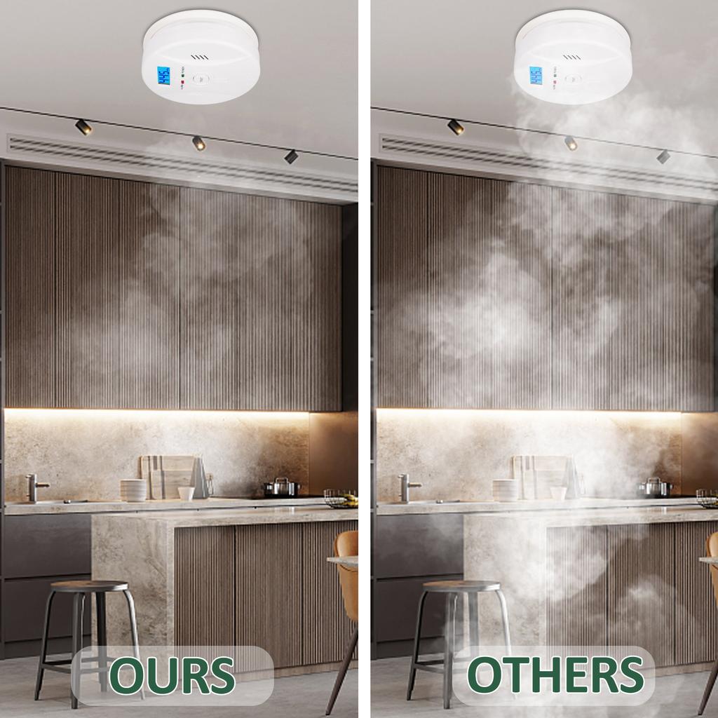 2 in 1 CO and Smoke Alarm Carbon Monoxide Detectors Smoke Detector Smoke Combination CO Alarm Fire CO for Alarm for Home and Kitchen LED Screen Carbo