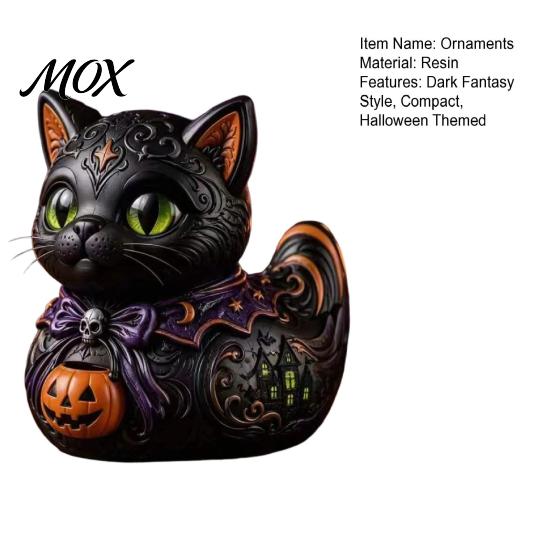 Occult Themed Midnight Table Decor Witches Cat Duck Figurine, Dark Fantasy Resin Witch Ornament Statue, Gothic Cat-Duck Ornament, Spooky Halloween