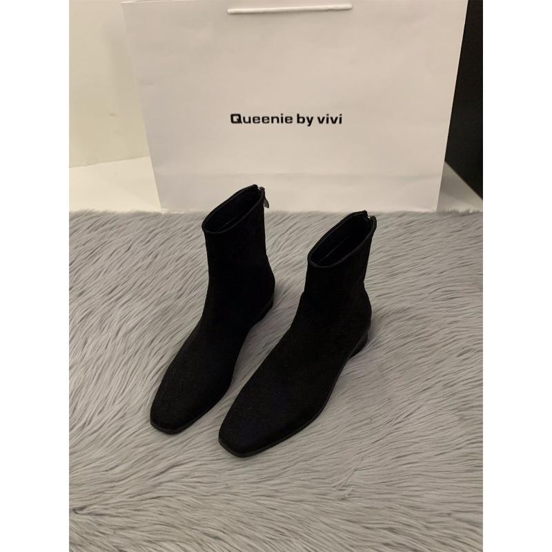 

Coarse Heel Suede Small Ankle Boots Square Head Skinny Boots Women s Shoes Autumn and Winter Fleece Brown Martin Boots 40