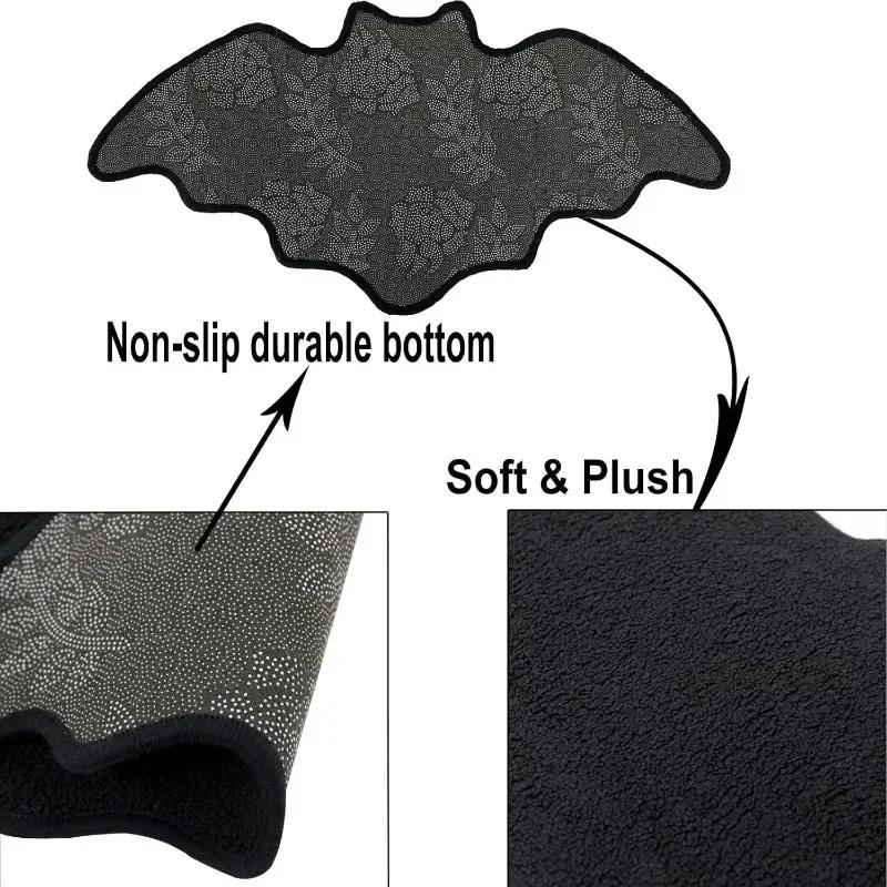 Spooky Bat Shaped Bath Mat Non Slip Halloween Doormat Gothic Horror Rug Water Resistant for Bathroom Bedroom Foyer Decor