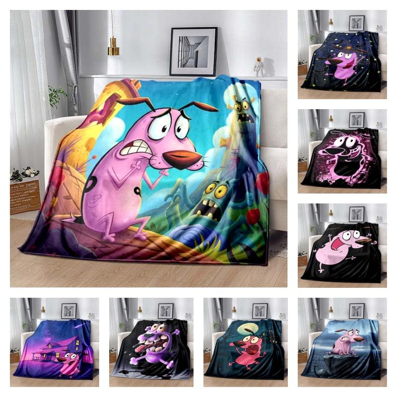 Courage The Cowardly Dog Cartoon Print Flannel Throw Blanket Soft Warm Sofa Bed Cover For Animation Fans Kids Bedroom Living Room Decor Gift