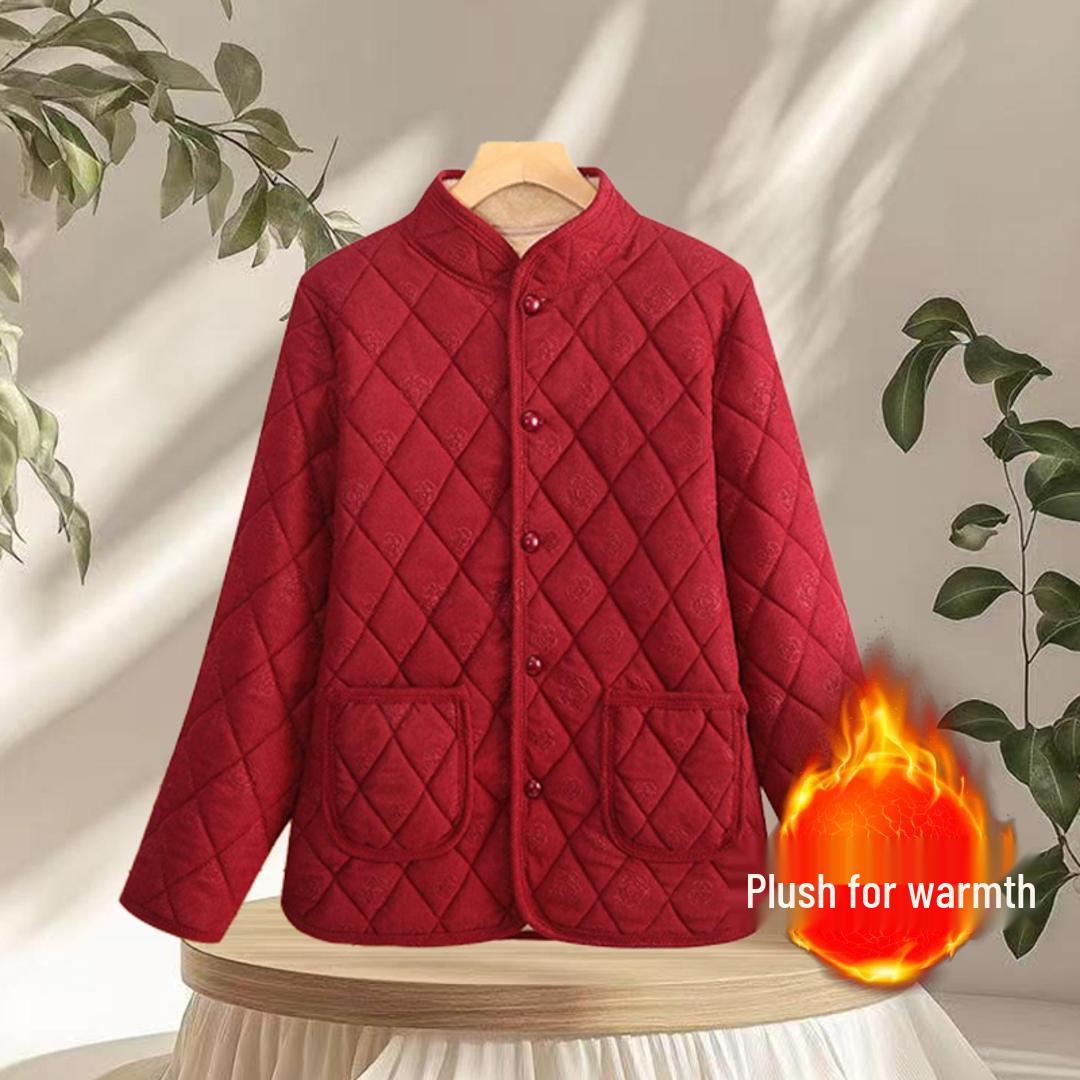 

New Autumn/Winter Cotton-Blend Jacket for Middle-Aged & Elderly Women – Thick, Warm, Velvet-Lined Casual Coat 5XL (Recommended for 145-160 Jin)