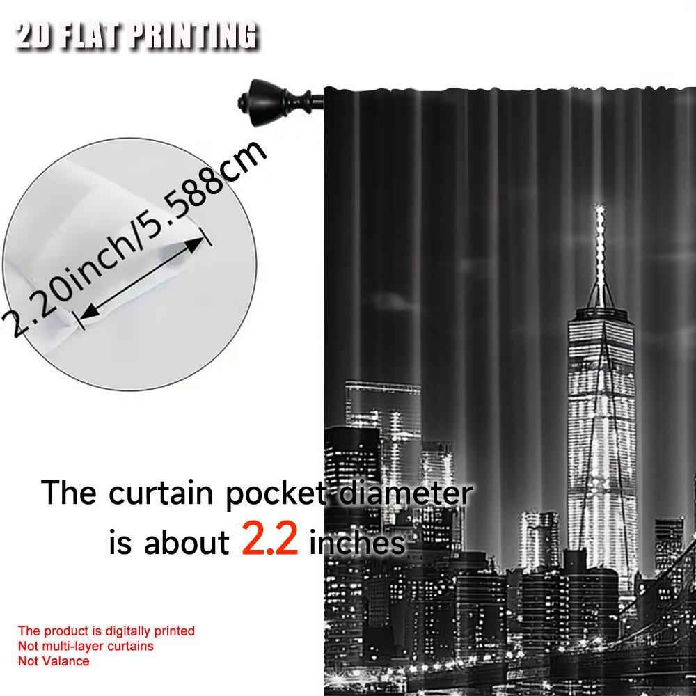 Black White Cursor New York City Night Scene Urban Life Brooklyn Manhattan Suitable Bedroom Living Room Dining Curtains Set Of 2 Made Polyester