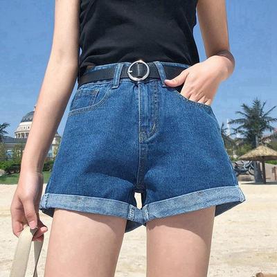 Pantalones cortos vaqueros de cintura alta azules para mujer, pantalones cortos vaqueros holgados desgastados de verano