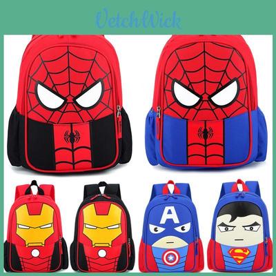 Superhero Spiderman Ironman Superman Backpack For Kids With Smooth Zipper And Adjustable Straps