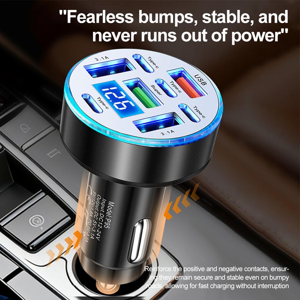 Car Charger 66W 8 Ports Fast Charging PD QC3.0 4 USB 4 C Car Phone Charger Adapter With Voltage For iPhone Samsung Huawei Xiaomi