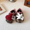 Children's Slip-on Winter Fleece Shoes, Style AB, Doll & Leopard Print, Non-slip Warm Half Slippers, Furry Cotton Design.