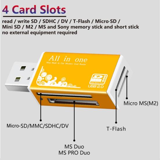 Multifunctional USB 2.0 Micro-SD/TF/CT/MS/SDHC Memory Card Reader Adapter
