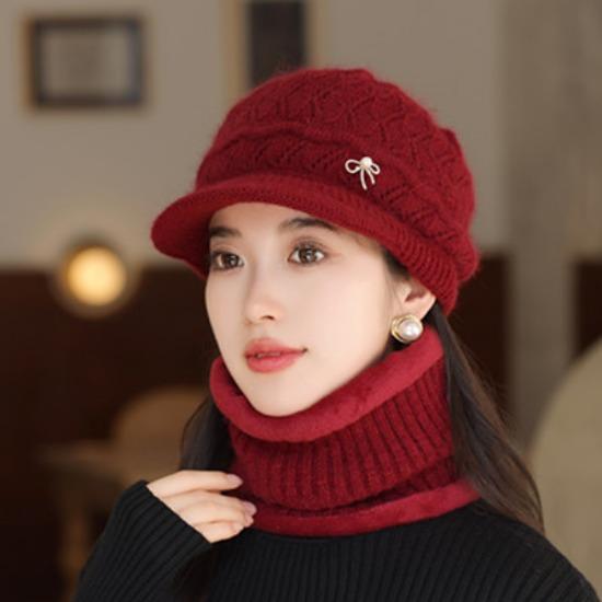 

Зимняя женская шапка-шарф с шерстяной подкладкой, утолщенная вязаная шерстяная шапка Hat + Scarf