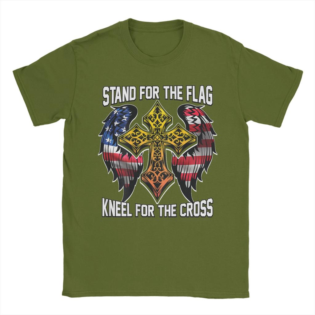 Stand For The Flag Kneel For The Cross Men's T Shirts Veteran's Day Novelty Tees Short Sleeve T-Shirt Cotton Gift Merchandise