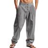 Men's Casual Breathable Pants Summer Solid Color Elastic Waist Button Trousers Loose Fitness Lightweight Wide Leg Beach Pants