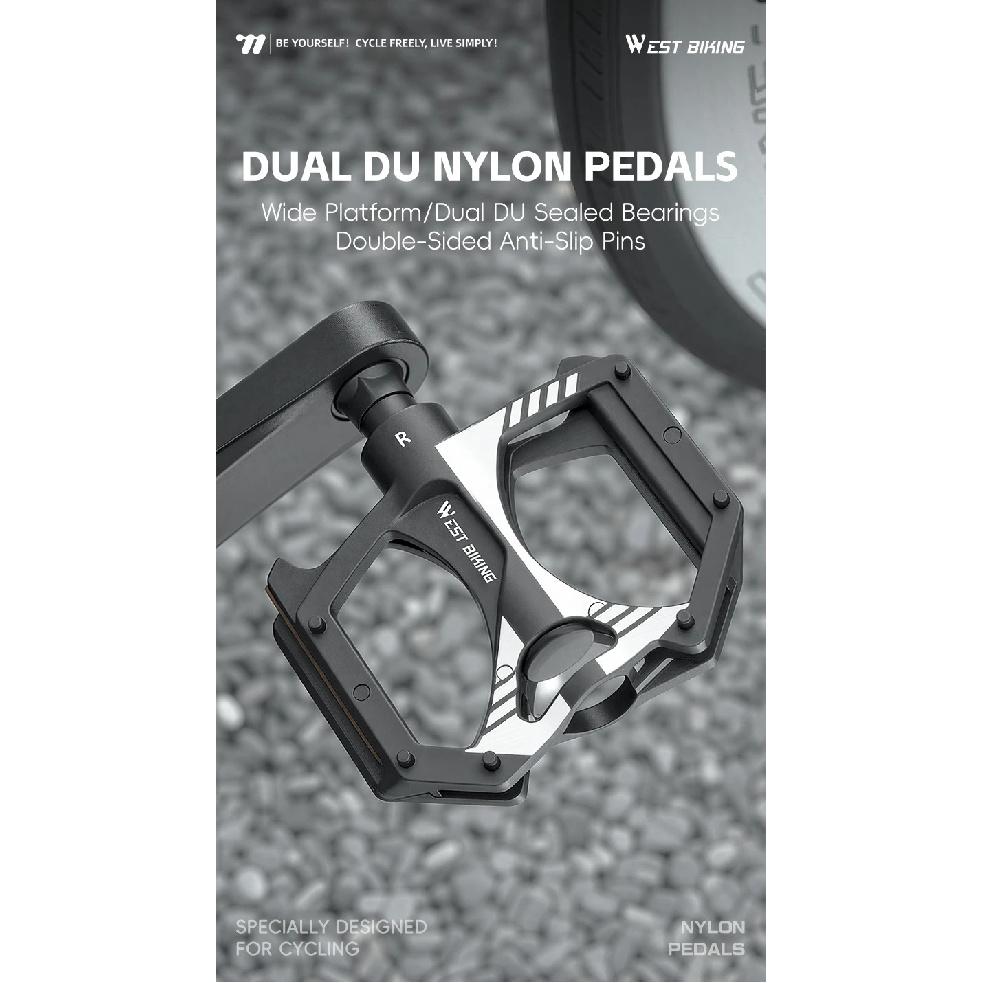 WEST BIKING Ultralight Bicycle Pedals Dual DU Sealed Bearings Nylon Anti-Slip 9/16" Universal Thread MTB BMX Road Bike Parts