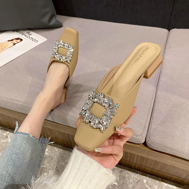 

Baotou half slippers women wear 2025 new spring women s shoes fashion muller shoes thick heel cool slippers 2833-7 40 хакі