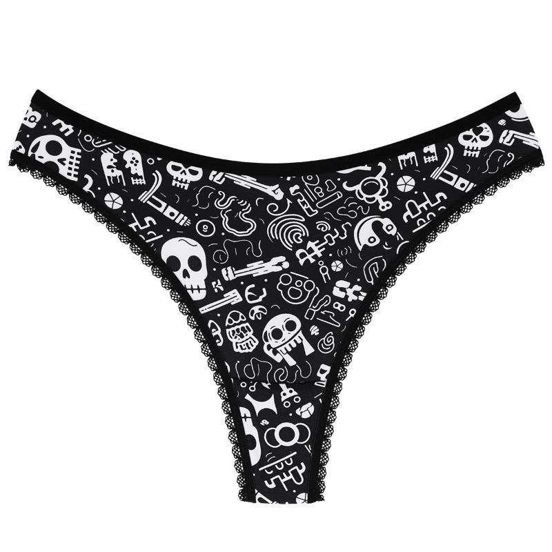 1 Stück Neuer Stil Sexy Damen Halloween String mit Skelett Spinne Bequem Niedlich Dünne Unterwäsche Atmungsaktiv Hautfreundlich Slips