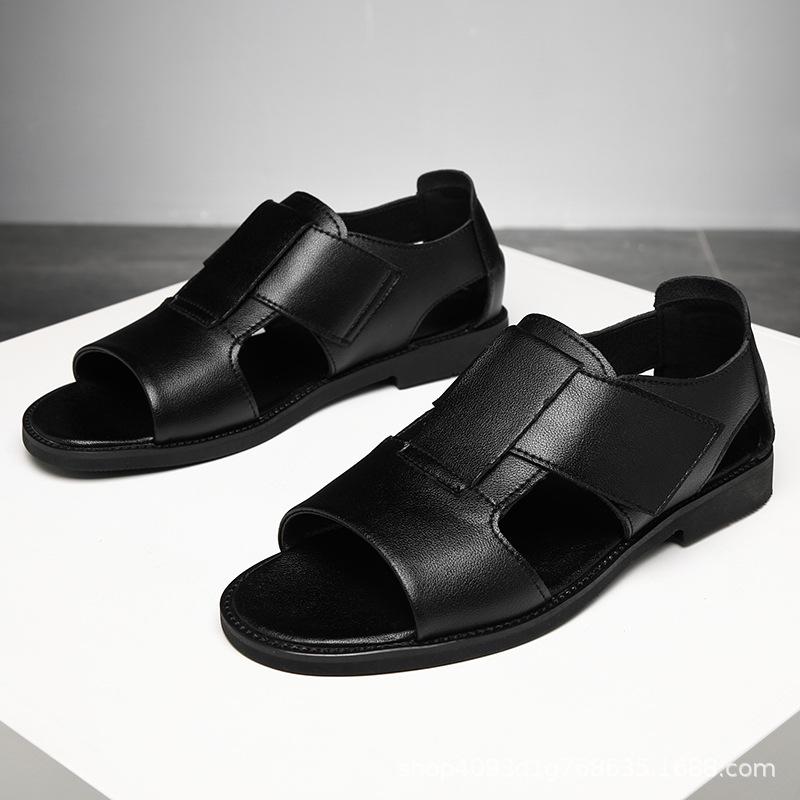 Men's 2024 Summer Roman Sandals - Trendy Open Toe Cowhide Casual Slippers for Outdoor and Beach