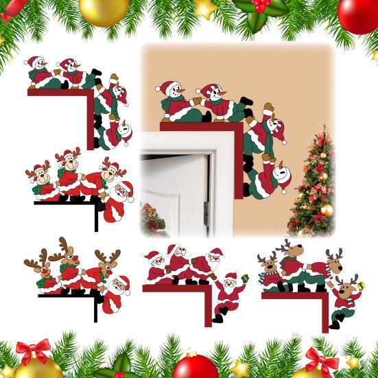 Holiday Door Frame Ornament Christmas Wooden Corner Decor with Snowman/Elk Designs, Seasonal Sticker Ornament, Decorative Topper for Home Decoration