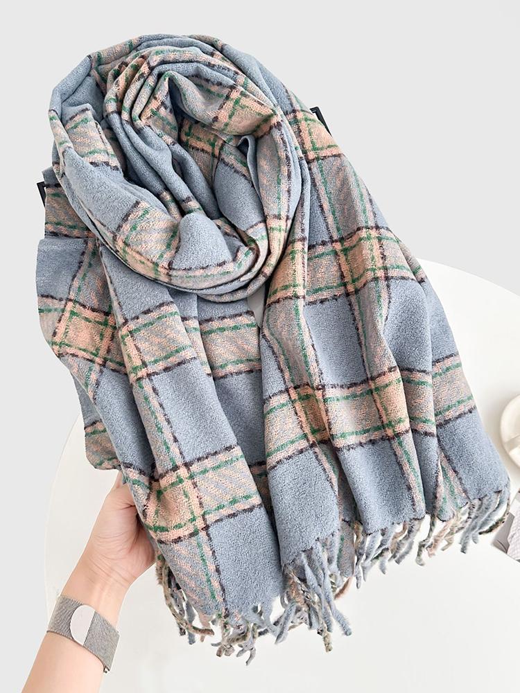 Autumn Winter Women Preppy Knit Scarf Lady Men Casual Plaid Tassel Soft Scarve Wrap Shawl Femme Male Unisex Fashion Korean New
