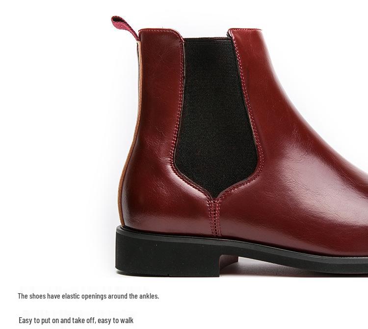 Men's European & American Style Plus Size Chelsea Boots, High-Top Pointed Leather, British Fashion Business Slip-On Short Boots