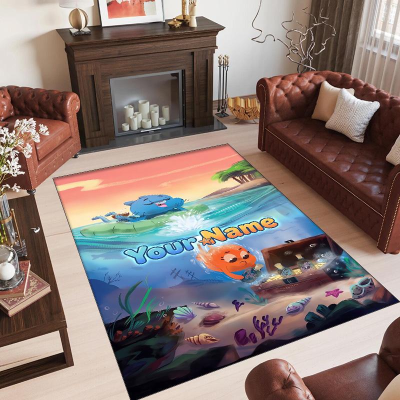 Personalized Crystal Velvet Carpet Custom Name Text,Amazing World of Gumball Anti Slip Area Rug For Home Decoration