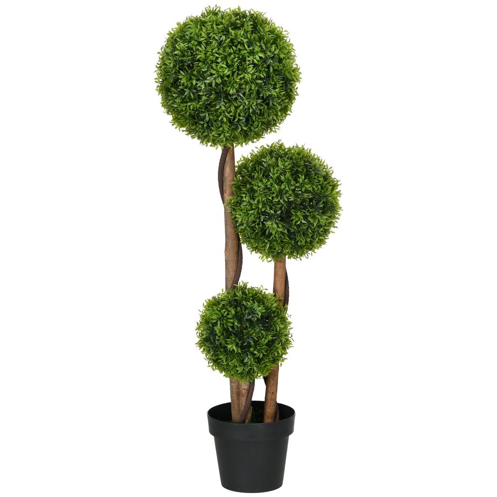 Artificial Boxwood Large 110cm, UV-Resistant Artificial Plant with 3 Balls for Living Room Bedroom Office Garden