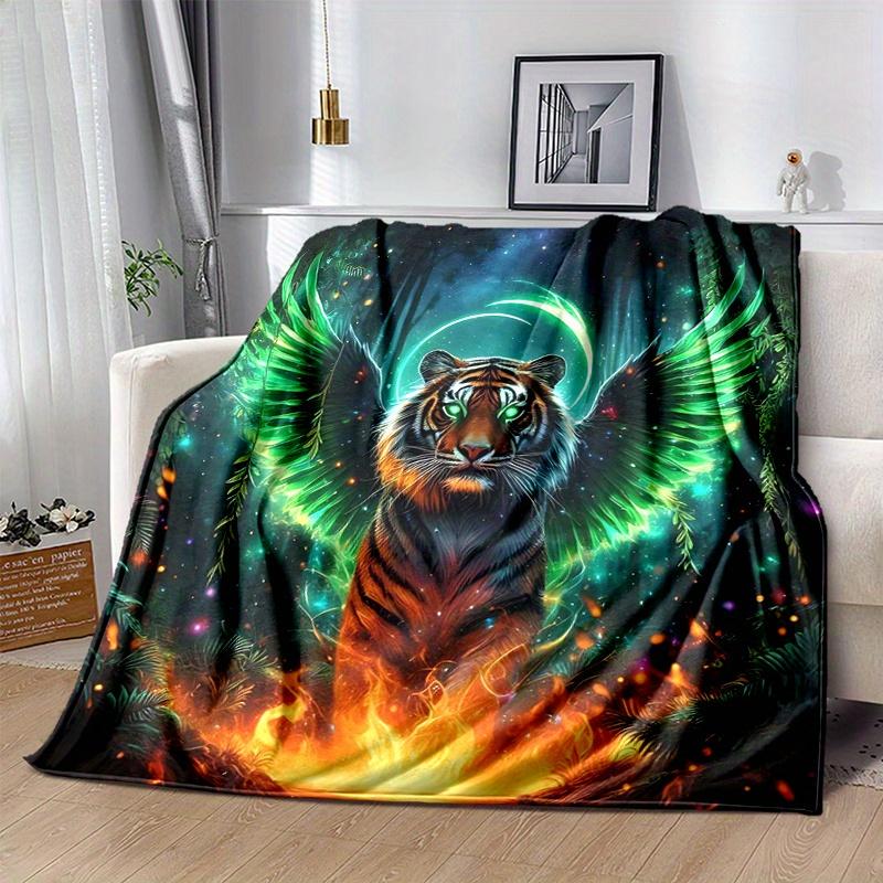 1pc The Winged Tiger's Mystical Journey Blanket Soft Throw for Room Decor, Perfect Gift, Living Room, Travel, Camping, Car Blankets, Beach