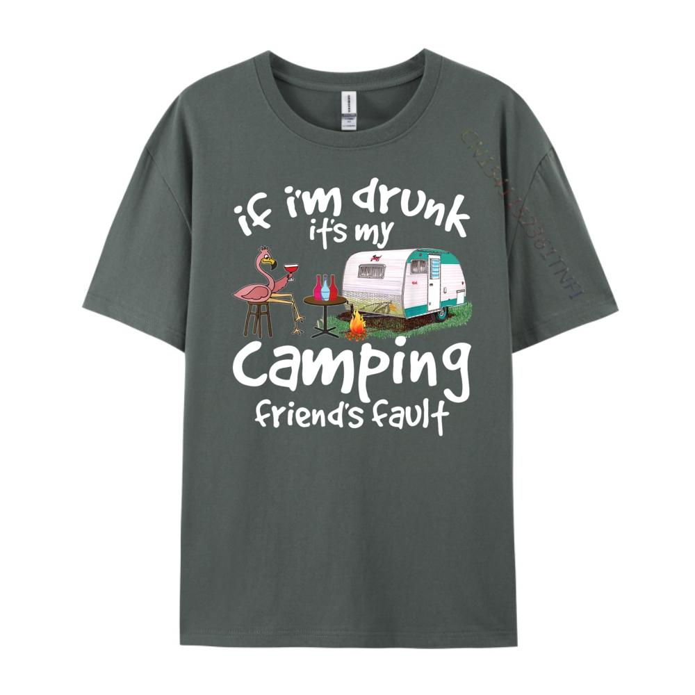 If Im Drunk Its My Camping Friends Fault Funny Flamingo Wholesale Tshirts 100 Pcs Men Long Sleeve Tee Leisure