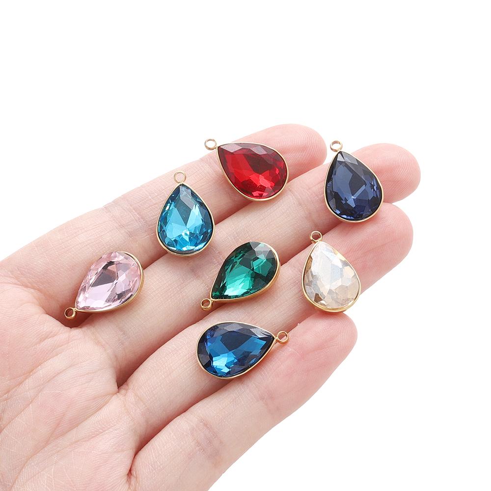 5Pcs Stainless Steel Crystal Glass Charms Pendants Water Drop Shape Charms for DIY Necklace Beads Jewelry Making Accessories