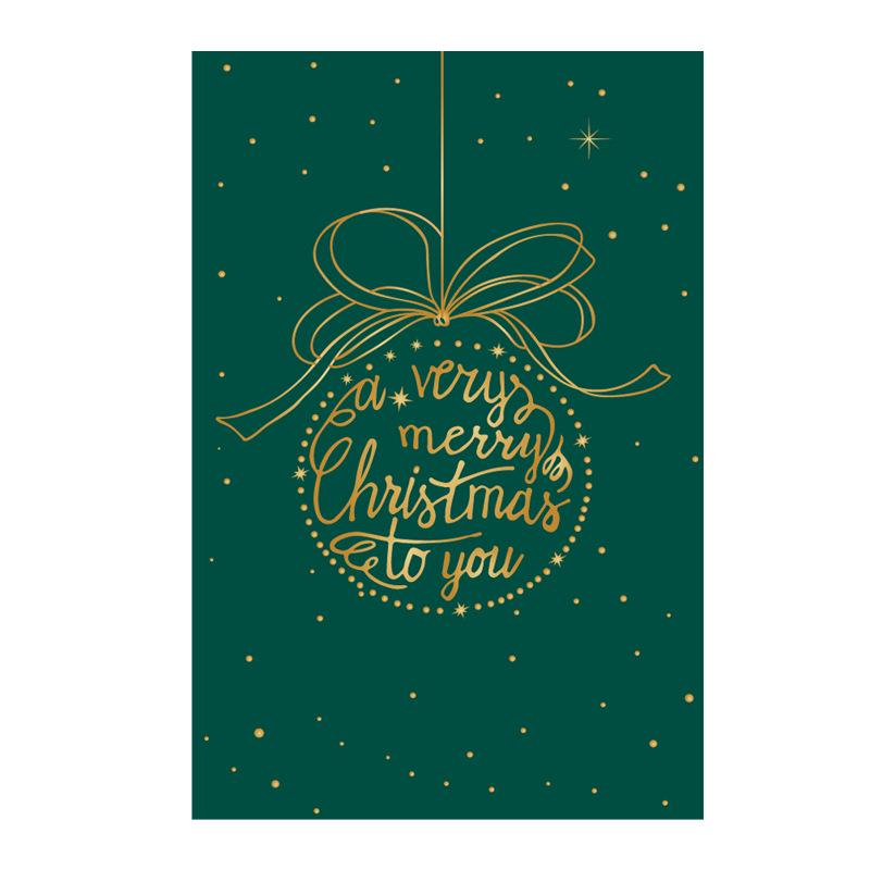 Dark Green Hot Foil Christmas Greeting Card with Envelope: Thanksgiving Blessing Bi-Fold Message Card