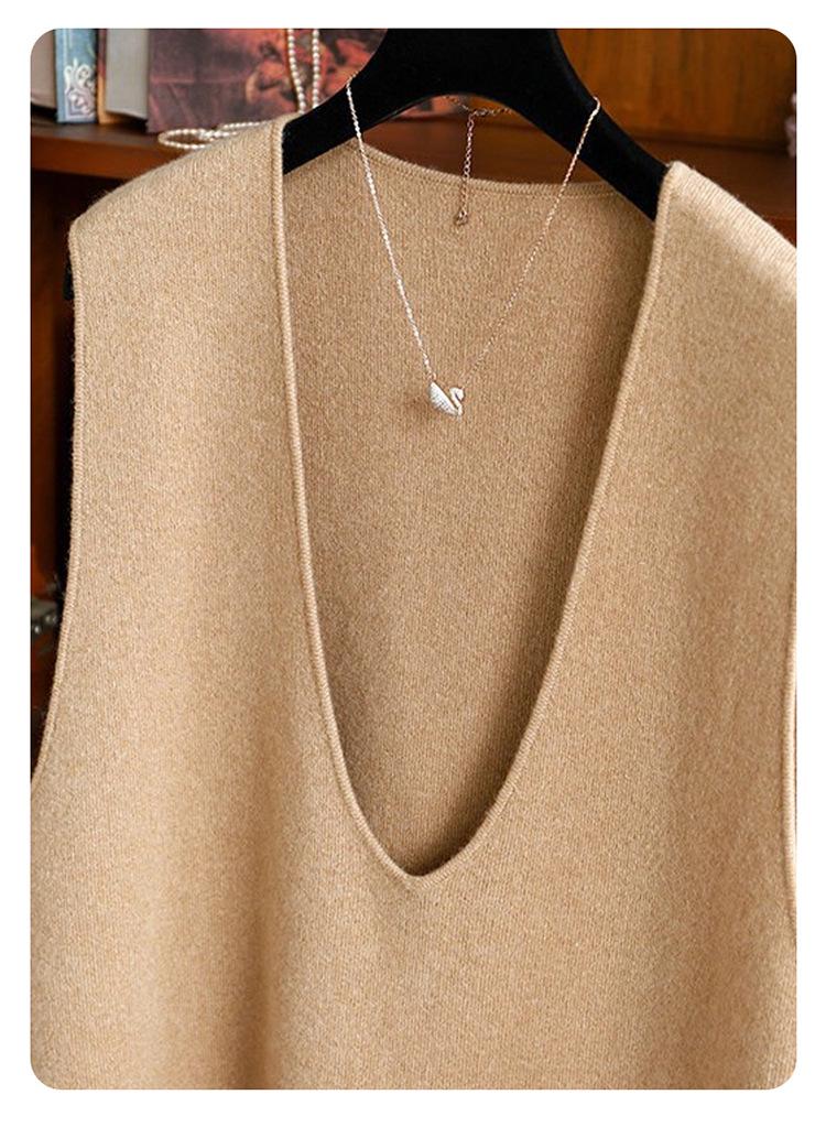 Autumn/Winter Women's V-neck 100% Pure Wool Loose Vest