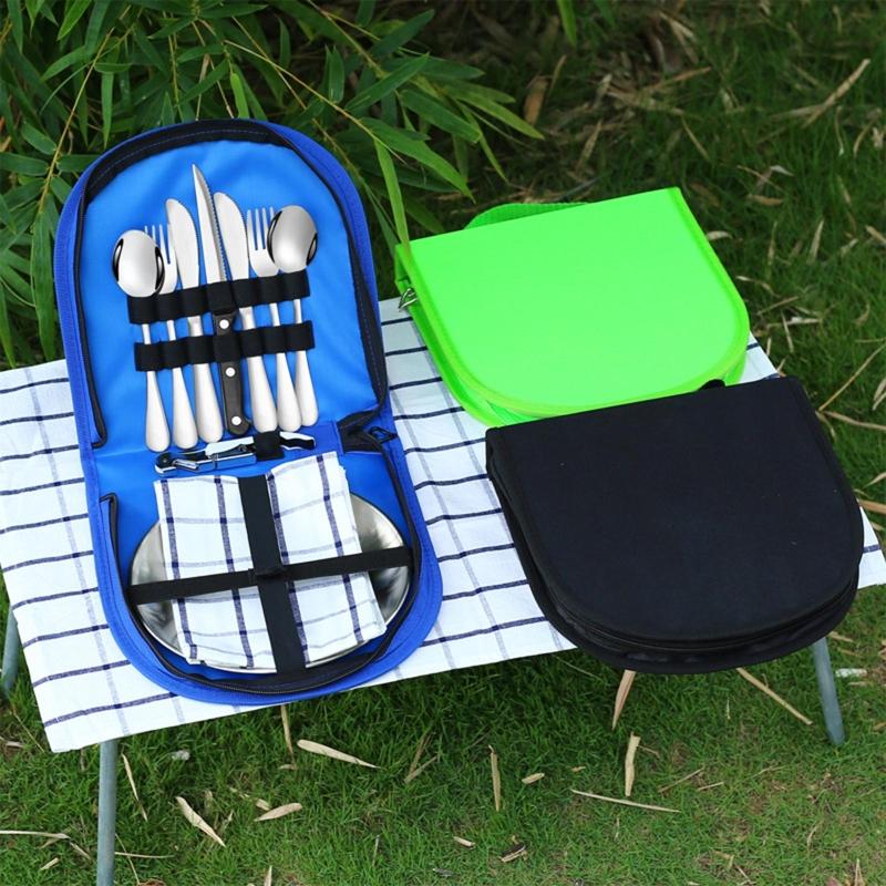 Reise-Edelstahl-Besteck Utensil Tragbares Silberbesteck-Set Camping-Geschirr mit Aufbewahrungstasche für Picknick im Freien