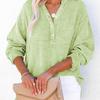 Spring and Autumn pleated button long sleeved solid color top women's shirt loose pure cotton pullover