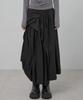 Peulleeoeob Asymmetrical Draped Layered Long Skirt (Fl-256_Black)