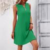 Women Casual Holiday Style Sleeveless V Neck Solid Color One Piece Dress