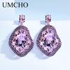 Umcho Created Nano Pink Morganite Drop Earrings Luxury Genuine 925 Sterling Silver Earrings