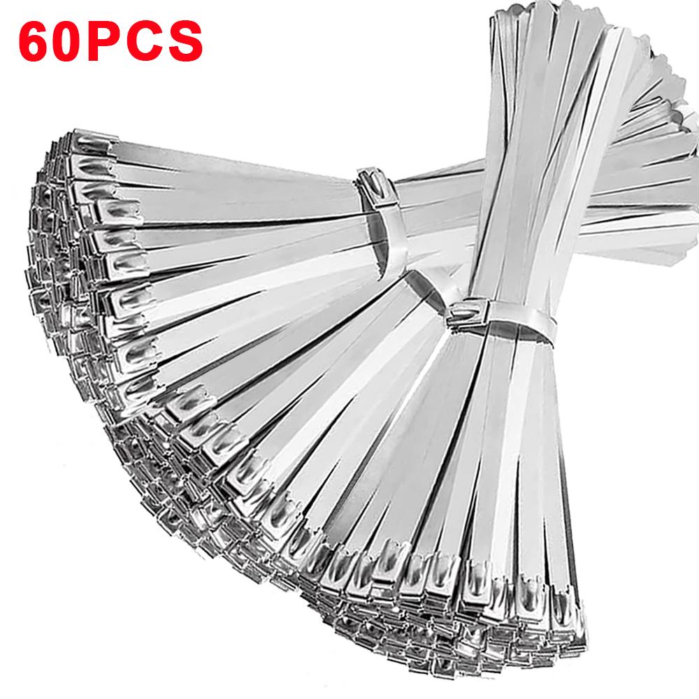 60/20Pcs Metal Cable Ties Stainless Steel Self-sealing Fastening Ring Reusable Wire Cord Ties Straps Organizer Home Improvement