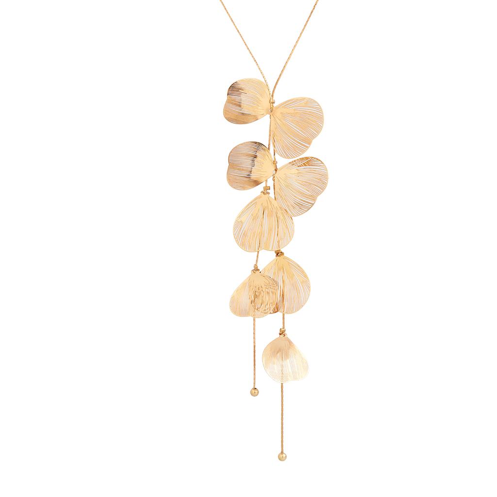 IngeSight.Z Vintage Gold Color Leaf Copper Wire Long Tassel Collar Chest Chain Necklace Women Punk Party Choker Necklace Jewelry