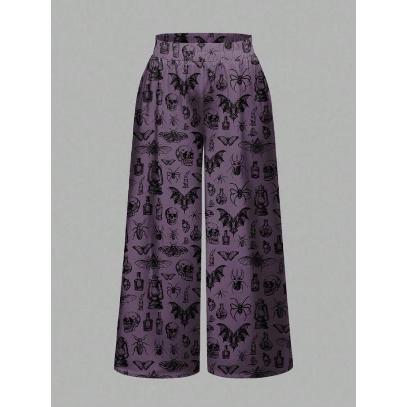 2025 Autumn and Winter Halloween Elastic Pouch Printed Casual Pants for Women