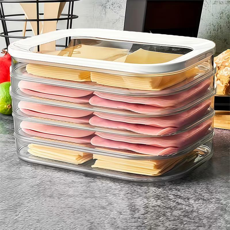 Multi-layer Sealed Refrigerator Storage Box for Cooked Meat and Bacon with Lid - Transparent and Fresh-keeping