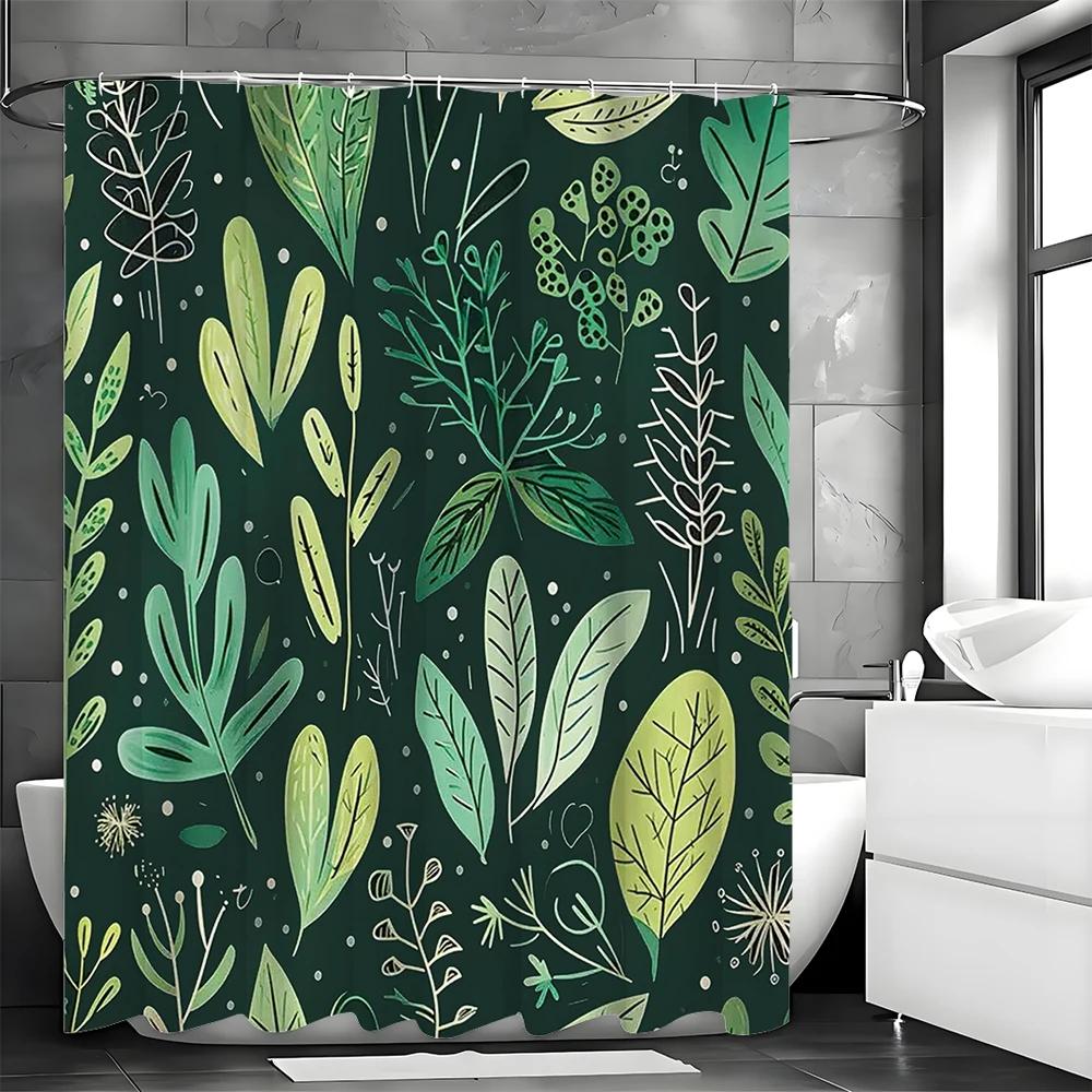 Zielony Liść Zasłona Prysznicowa, Dekoracyjna Zasłona Prysznicowa do Łazienki, Wodoodporna Zasłona Prysznicowa z Haczykami