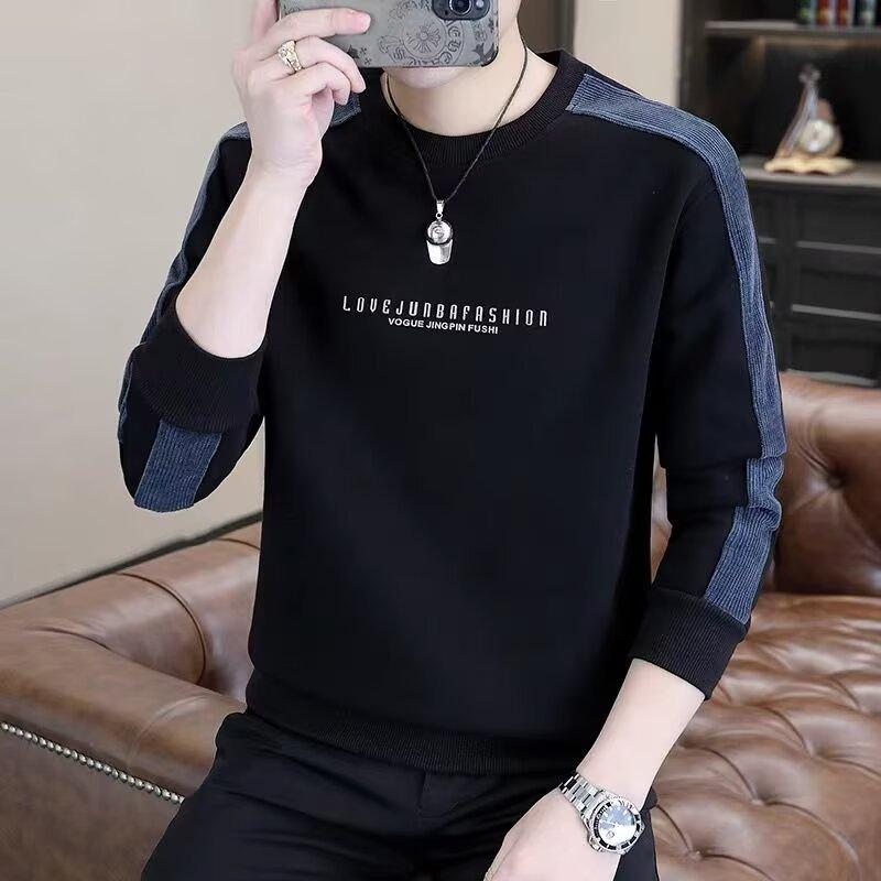 Spring And Autumn Sweater Men'S Crew Neck Loose Long Sleeve T-Shirt Young Students Trendy Handsome Versatile Top