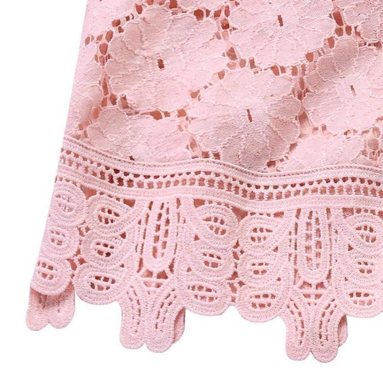 Women Plus Size Loose Shirt Half Sleeve Lace Flower Embroidery