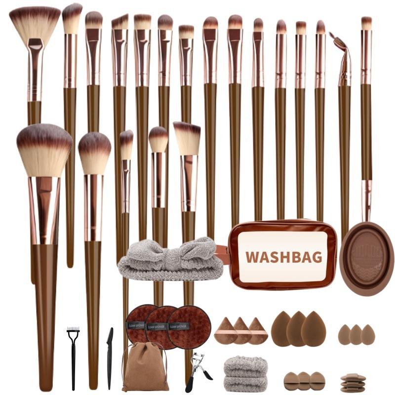 New 30 Pack Coffee Colored Makeup Brush 48 Piece Set Powder Puff Beauty Tool Combination